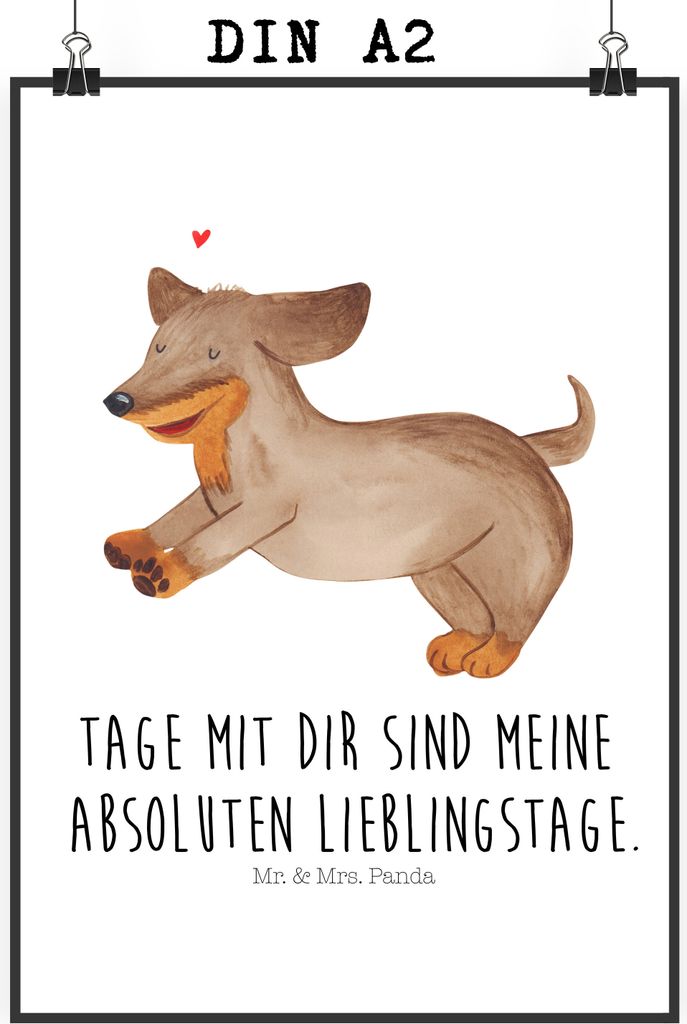 Mr. & Mrs. Panda Bild Hund Dackel DIN A2 - Weiß - Geschenk, Wandbild, Herz, Sprüche, Hunde, Kunstdruck, Posterdruck, wandkunst, drucke