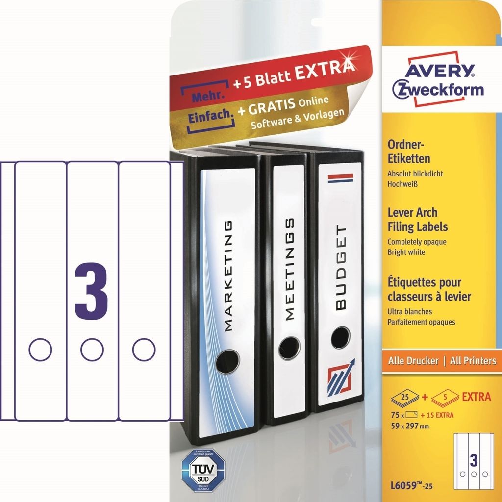 Ordner-Etiketten 59x297 mm VE=30x90 Stück weiß