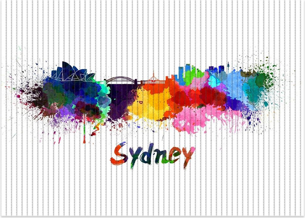 Wallario Duschmatte Antirutschmatte Badmatte Fußmatte Städte als Aquarell - Skyline von Sydney, Größe ca. 70 x 50 cm