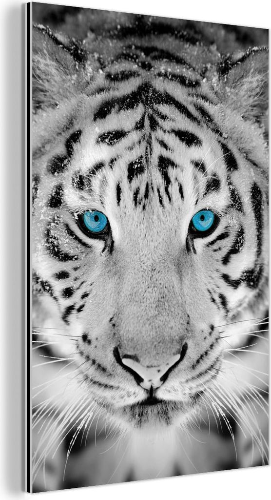 MuchoWow Wanddekoration Metall Metallbild Wandkunst 40x60 cm Tiere - Tiger - Augen - Blau - Schwarz und weiß MuchoWow Aluminium Gemälde - Wanddek...