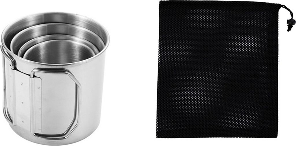 Becherset aus Edelstahl mit klappbarem Griff und Aufbewahrungstasche, tragbarer Becher mit Karabinerhaken für Zuhause, Outdoor, Camping, Wasser, K...