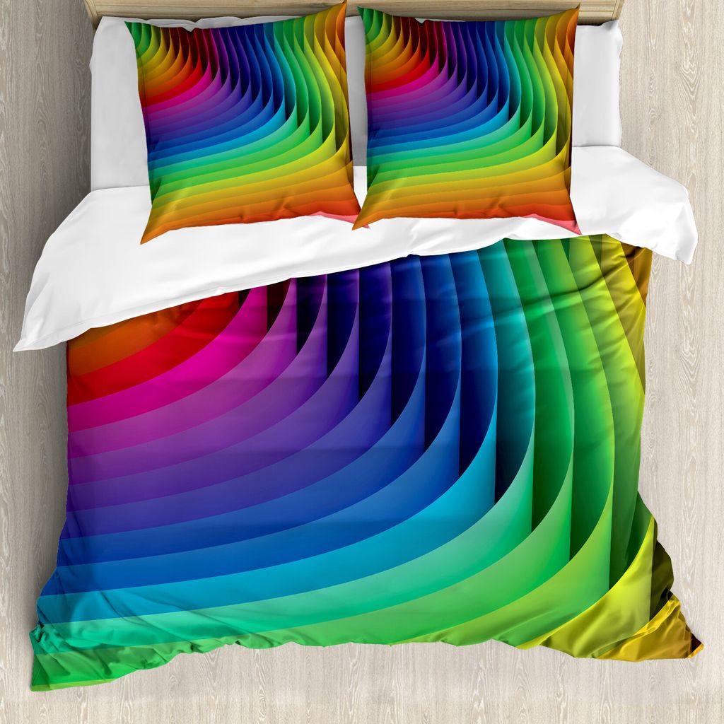 ABAKUHAUS Bunt Bettbezug, Farbe Wave-Curls Kunst, Milbensicher Allergiker geeignet mit Kissenbezügen, 155 cm x 220 cm - 80 x 80 cm, Mehrfarbig