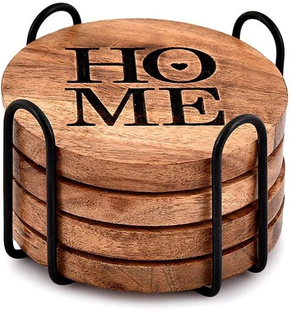 Protection de table : Dessous de verre bois acacia et structure fer