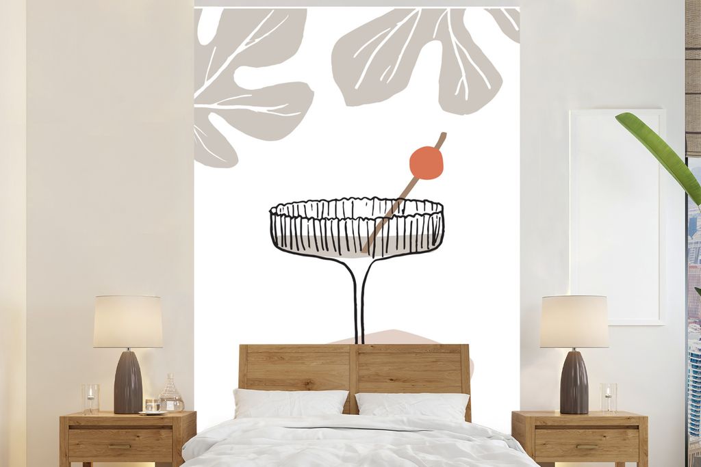 MuchoWow Fototapete für Wohnzimmer oder Schlafzimmer Wandtapete Vinyl Motivtapete Sommer - Glas - Strohhalm - Weiß - 225x350 cm - Schlafzimmer ...