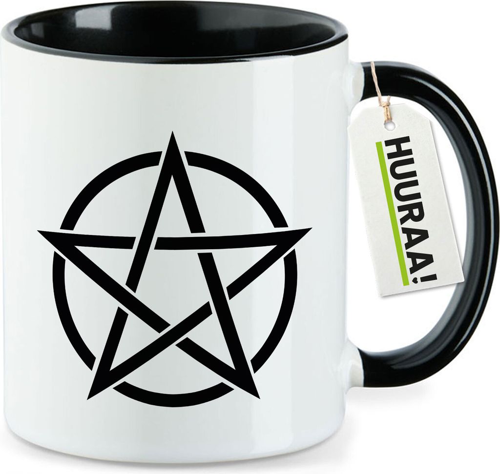 Huuraa Kaffeetasse Pentagramm Drudenfuß 330ml Schwarz Keramik Kaffeebecher Geschenkidee