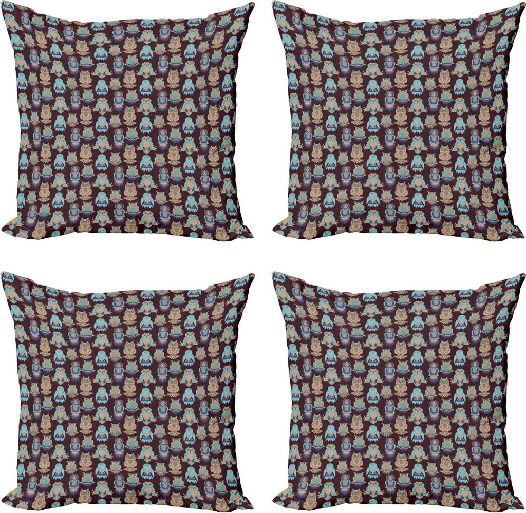 ABAKUHAUS Eule Drucken Kissenbezug Set (4 Stück), Abstrakt Pastell Vögel, Moderner Doppelseitiger Digitaldruck, 60 cm x 60 cm, Dunkle Mauve Multi...