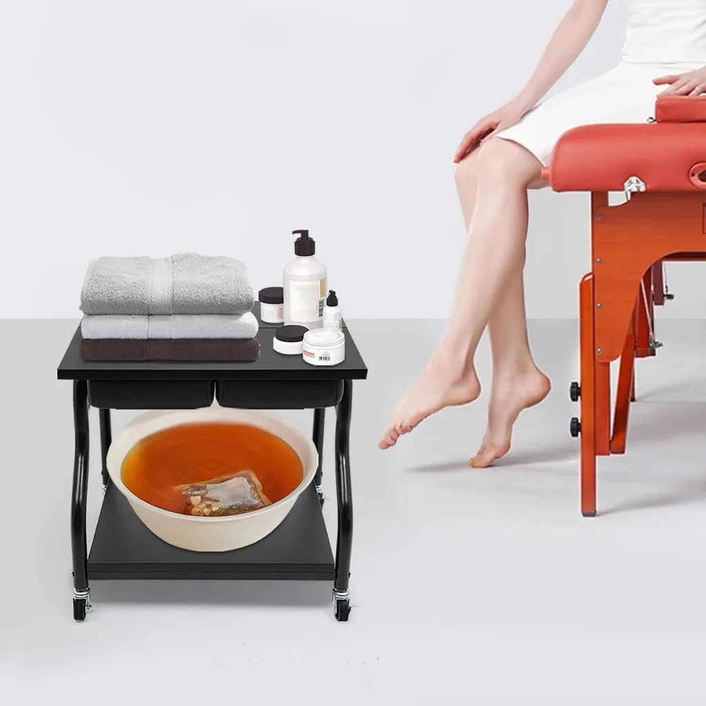 Table de soin pour bain de pieds et matériel de manucure pro à roulettes