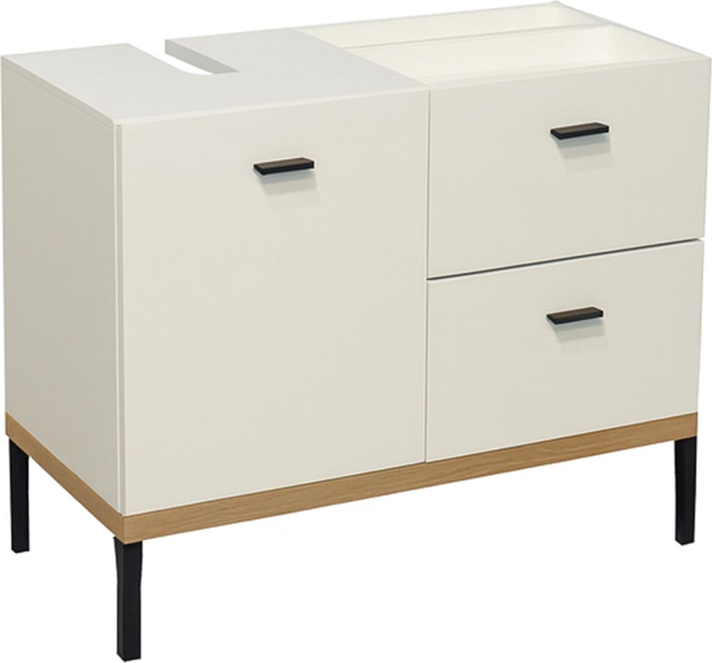 Waschbeckenunterschrank >Coco< in Asteiche Nachbildung / weiss - 79x63x38 (BxHxT)