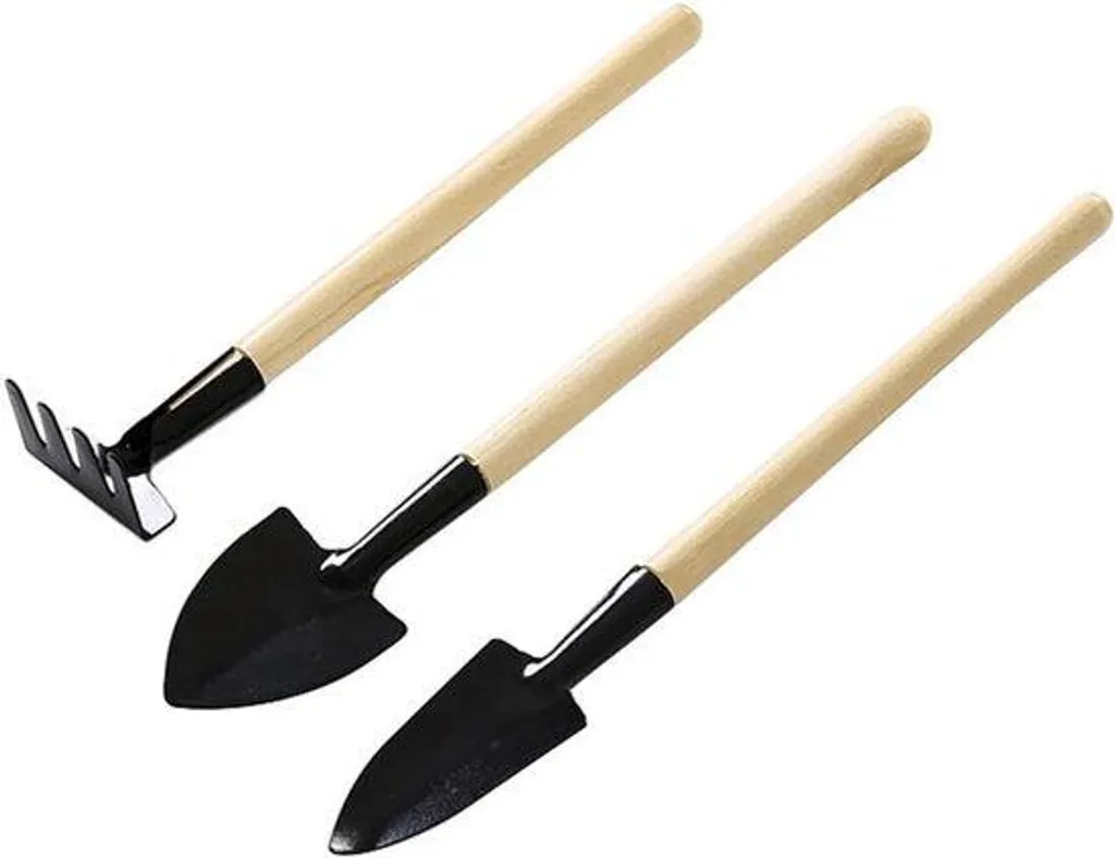Set de jardinage pour balcon et potager, outils robustes bois noir