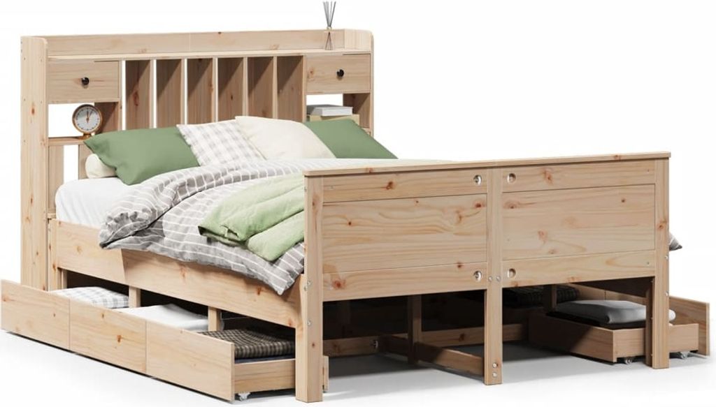 Massivholzbett mit Regal ohne Matratze 150x200 cm Kiefernholz