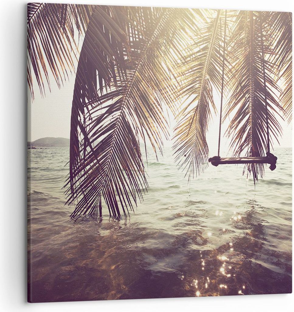 Bild auf Leinwand - Leinwandbild - Meer Palme Wasser - 50x50cm - Wand Bild - Wanddeko - Wandbilder - Leinwanddruck - Bilder - Kunstdruck - Wanddeko...