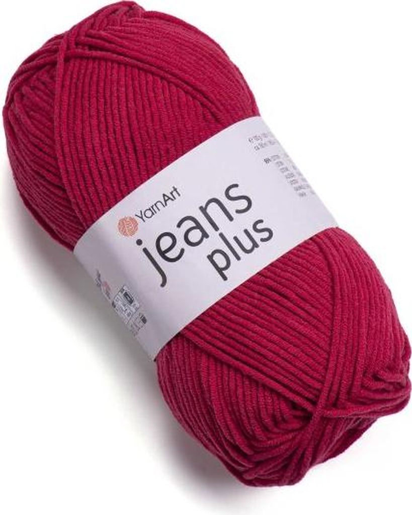 A ball of dark red yarn with a label.