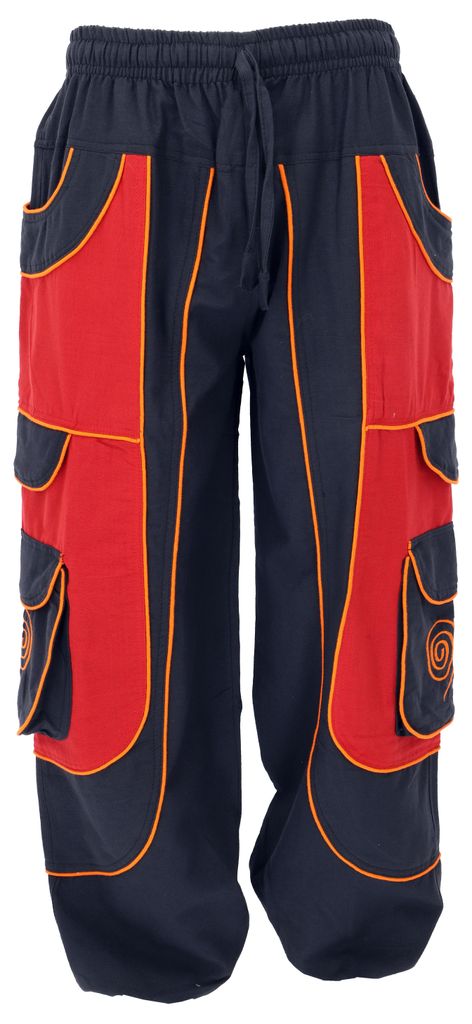 Goahose, Herren Yoga Hose, Bequeme Freizeithose mit Vielen Taschen - Schwarz/rot, Baumwolle, Größe: M