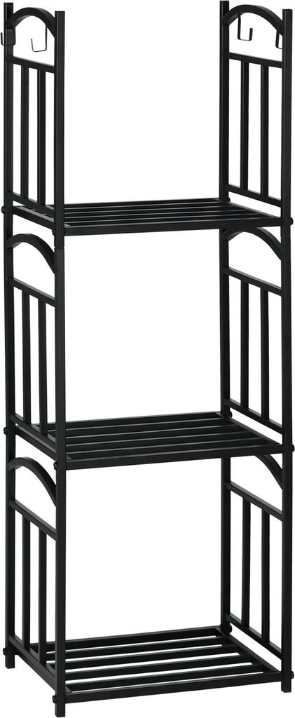 Kaminholzregal für innen 46 x 32 x 126 cm 3 Ebenen Brennholzregal mit 4 Haken Metall Schwarz