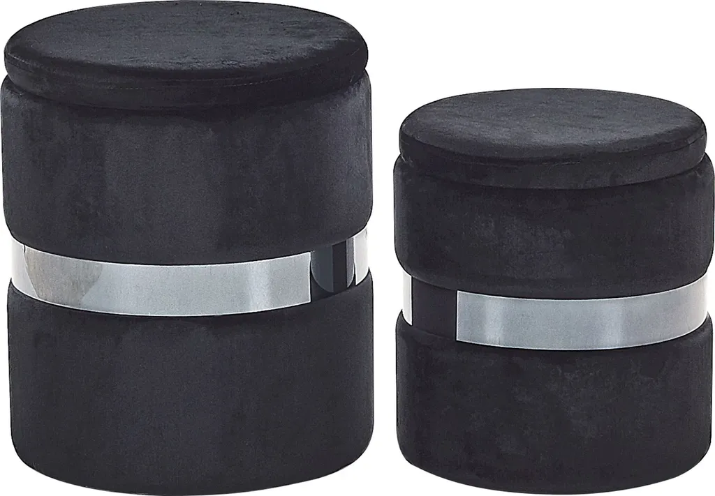 Pouf de Rangement en Velours Noir Lot de 2 Tabourets Coffres Design