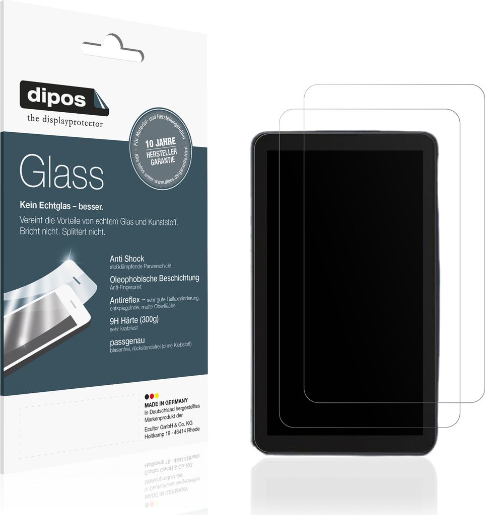 2x Schutzfolie für Navigation 127mm x 82mm matt - Anti-Shock 9H Folie dipos Glass Kunststoffglas