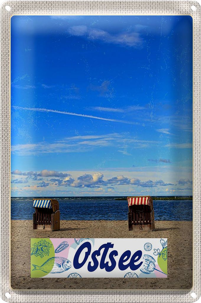 Blechschild Reise 40x30cm Ostsee Küste Strand Urlaub