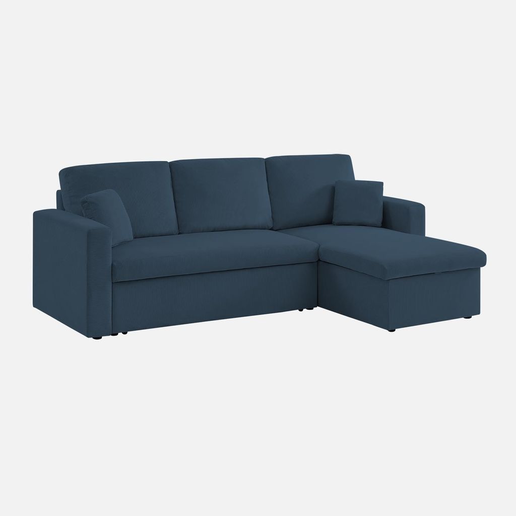 sweeek - 3-Sitzer Ecksofa mit Schlaffunktion - Blau
