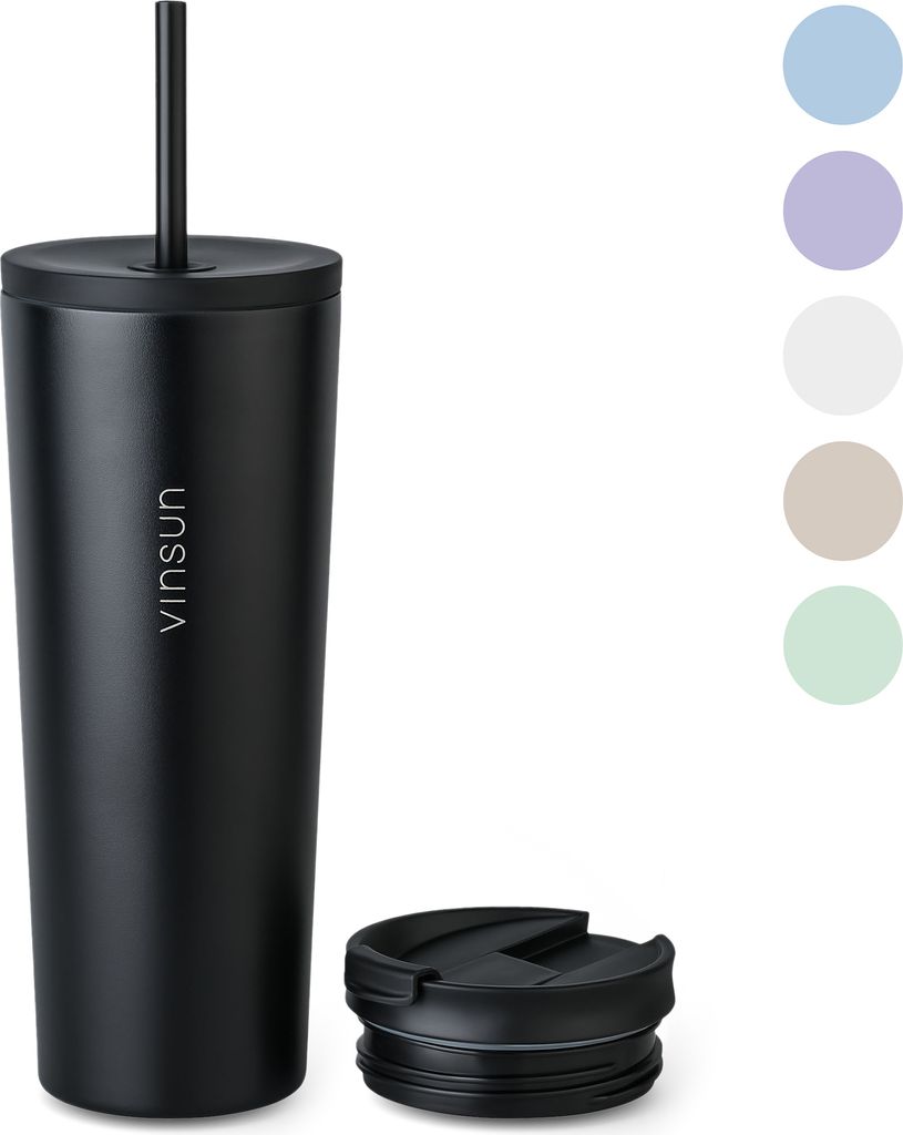 Thermobecher Edelstahl 720ml Kaffee Becher Trinkbecher Strohhalm isoliert Vinsun
