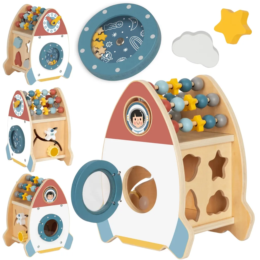 Jeu Éducatif Premier Âge Fusée en Bois - Idéal pour Motricité Fine
