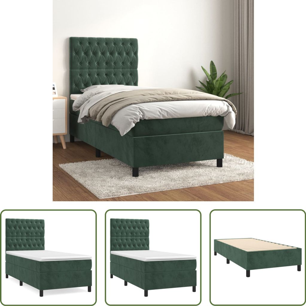 The Living Store Boxspringbett mit Matratze Dunkelgrün 90x190 cm Samt