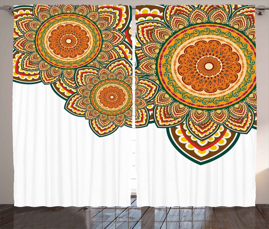 ABAKUHAUS Ethnisch Rustikaler Vorhang, Paisley Eastern Oriental, Wohnzimmer Universalband Gardinen mit Schlaufen und Haken, 280 x 245 cm, Mehrfarbig