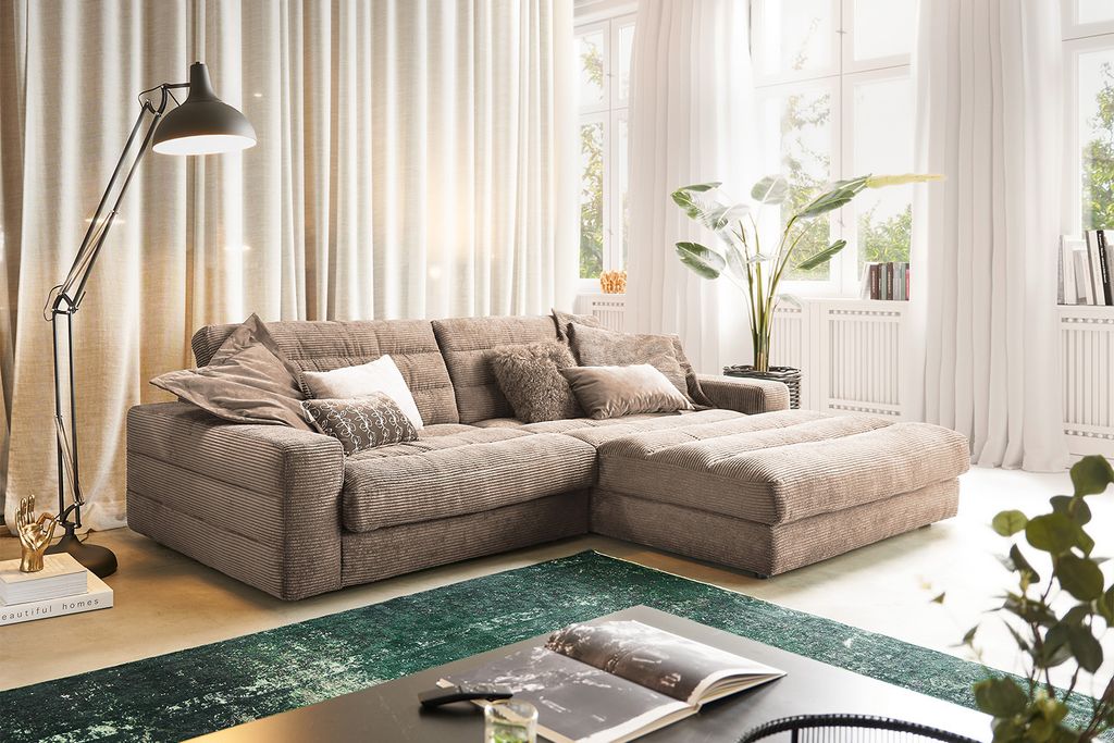 KAWOLA Sofa LANA Ecksofa Cord taupe Recamiere rechts