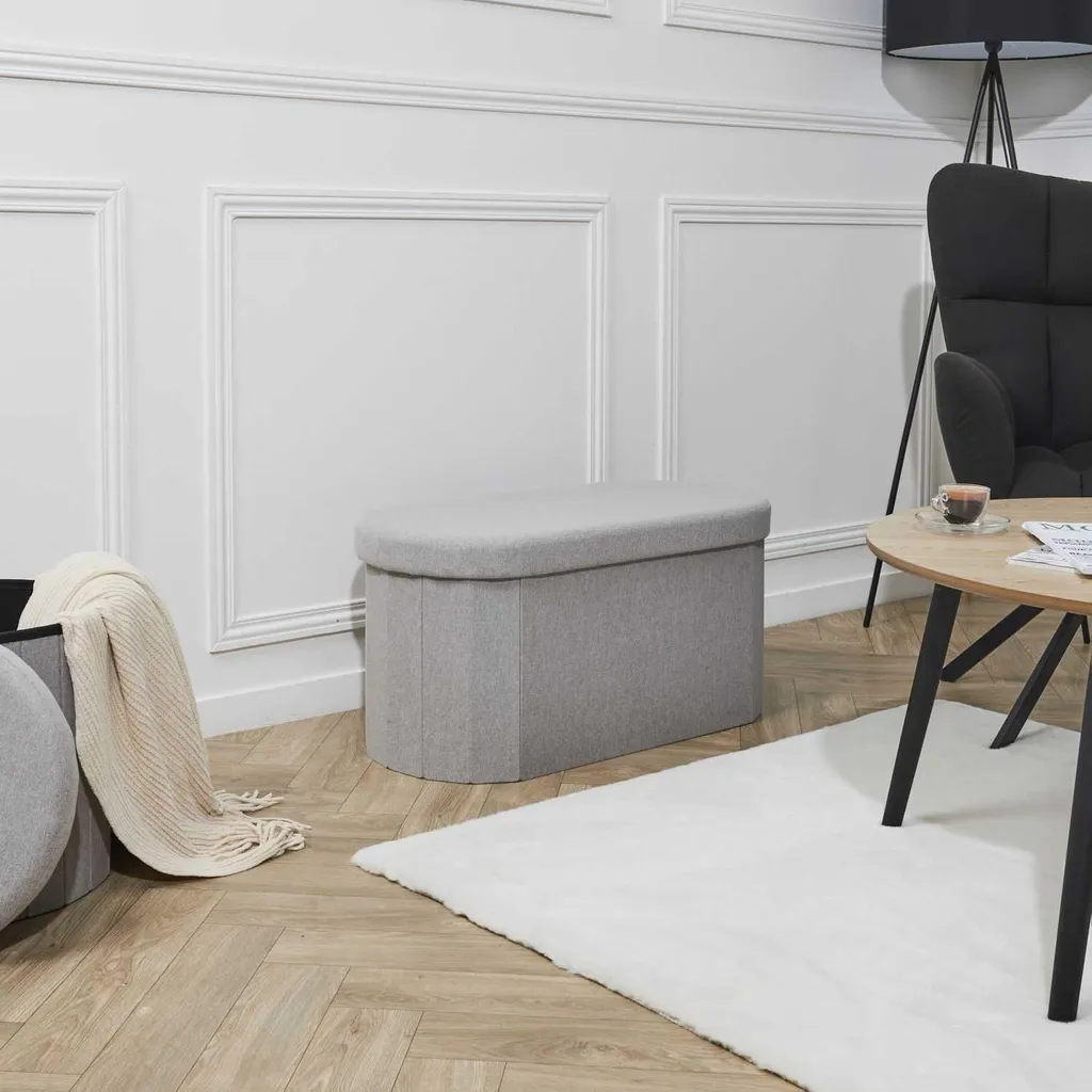 Grand pouf gris pliable 76 cm : solution de rangement et siège d'appoint - 2