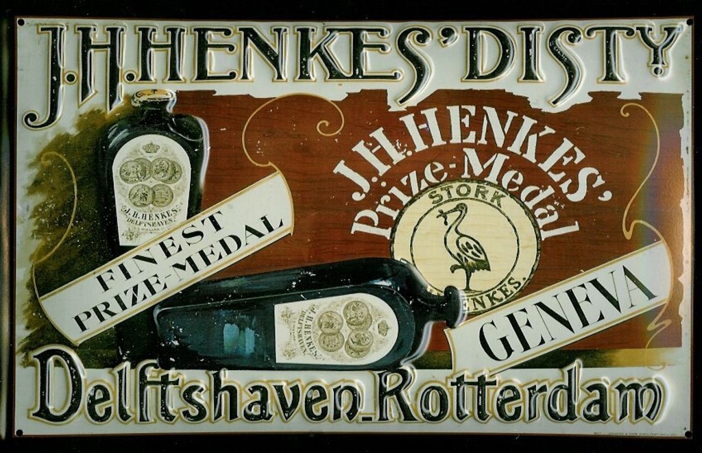 Blechschild Henkes Dist. Rotterdam Delftshaven Genever Geneva Holland Schild retro Werbeschild