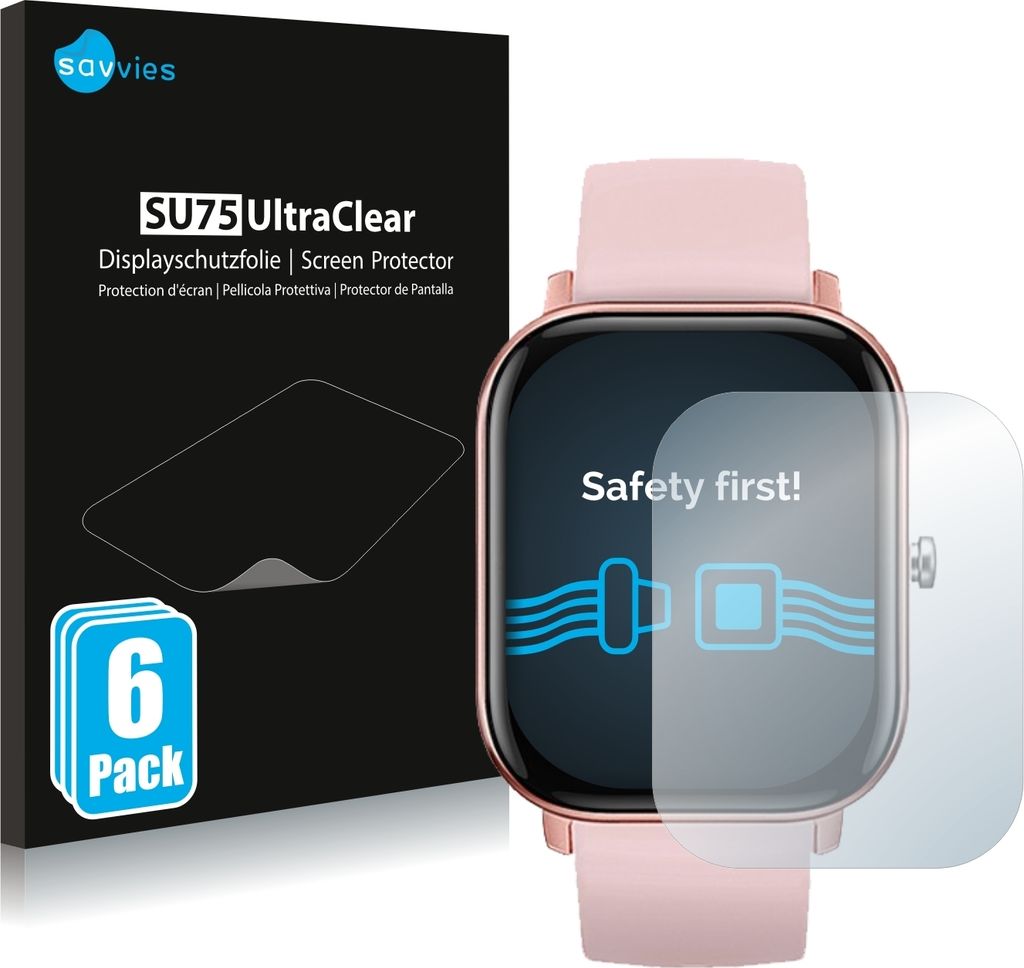 6x Für DCU Tecnologic Smartwatch Curved Glass Schutzfolie Produktbild 