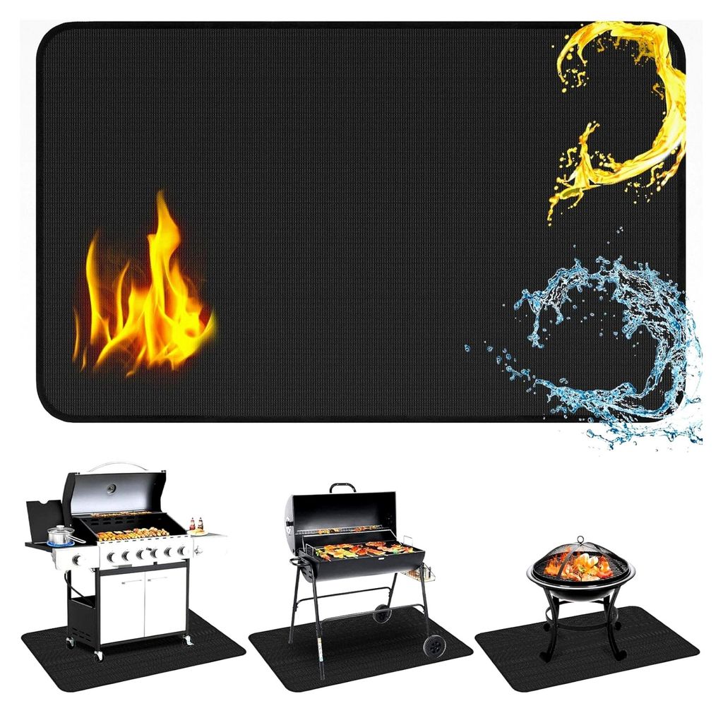 Feuerfeste Unterlage, 180x100cm Faltbare Grillmatte Hitzeschutzmatte, Bodenschutzmatte für Grill, Kamin, Rasen und Camping