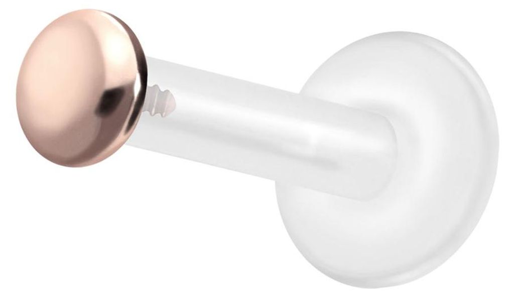 Ohrpiercing, Nasenpiercing PTFE Labret mit Innengewinde + Titan-Aufsatz FLACH RoséGold Stablänge: 10mm | Stabstärke: 1,6mm | Discgröße: 2,5mm