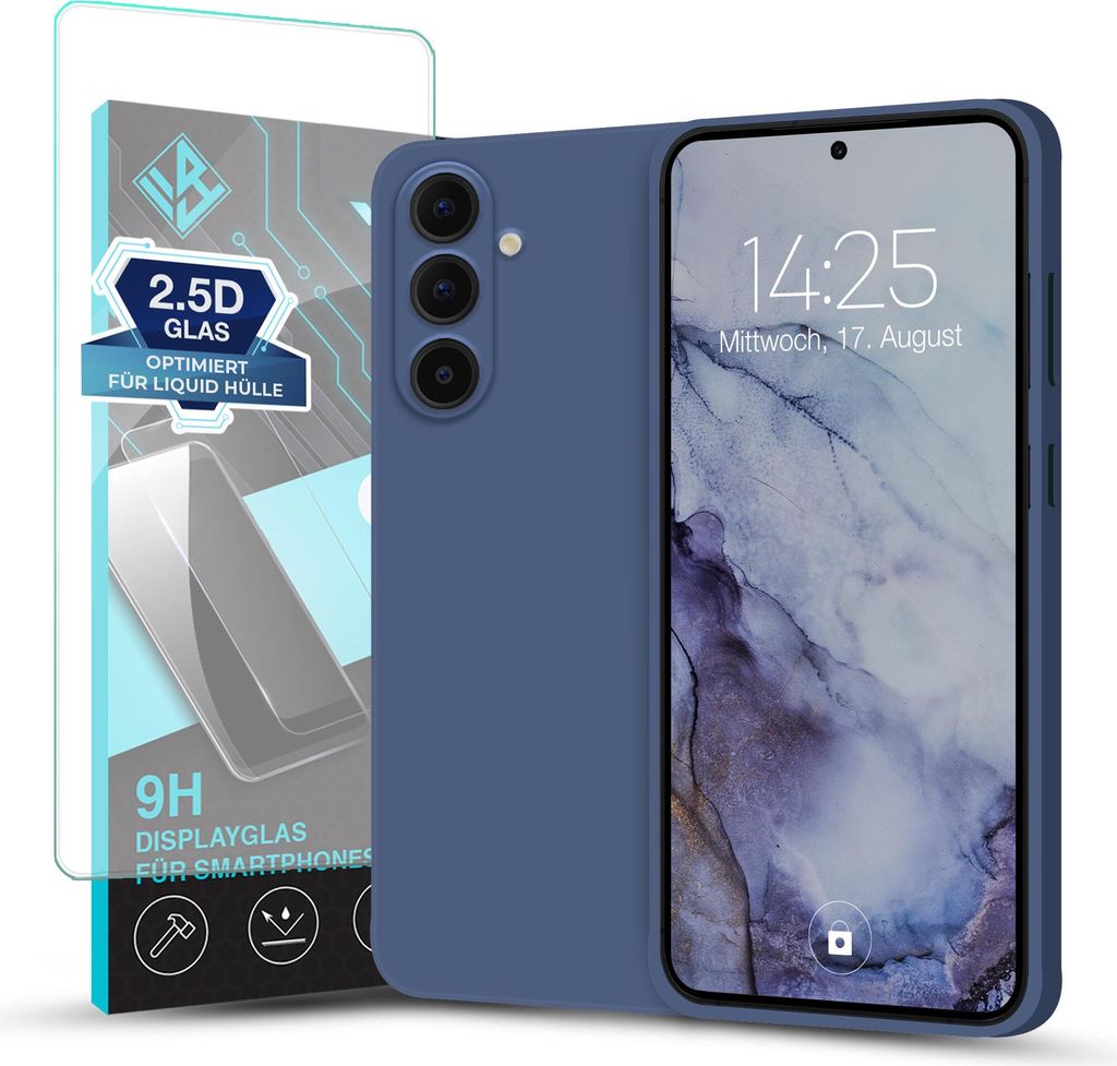 A smartphone case and screen protector are displayed against a white background.
