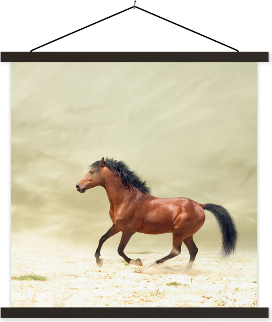 MuchoWow Textilposter Pferd - Stoff - Sand 90x90 cm mit schwarzem Rahmen - Magnetisches