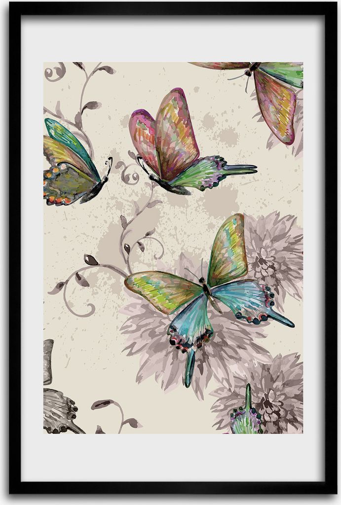 Bild - Bilderrahmen - 40 cm x 60 cm - MDF - Rahmen - Wandkunst - Bunte Schmetterlinge