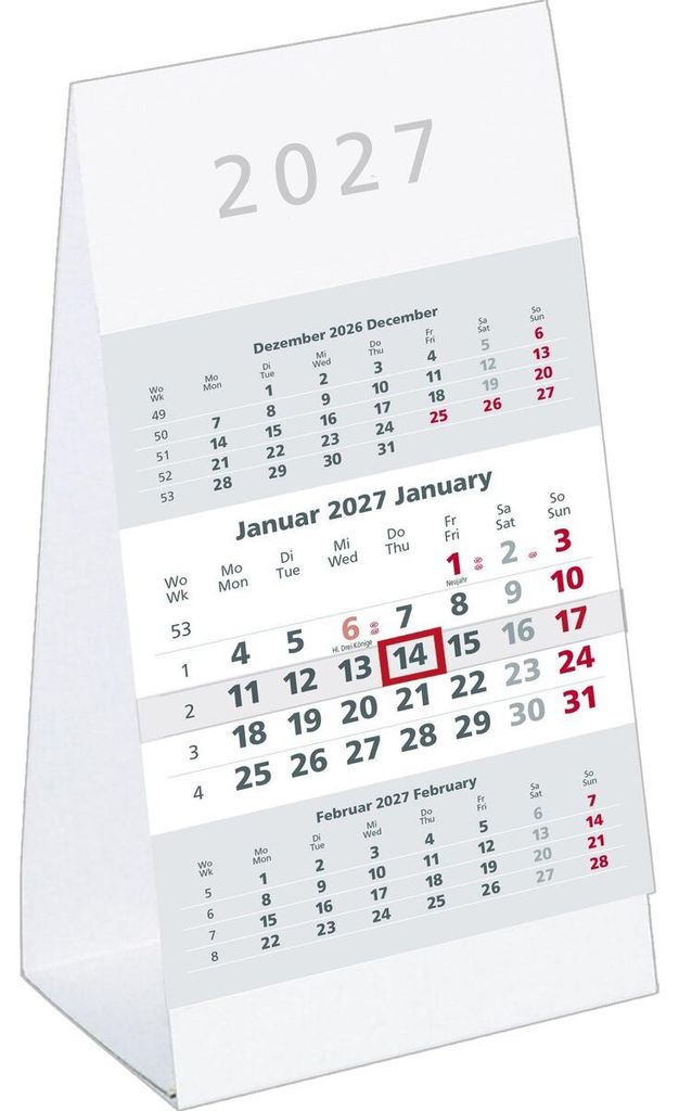 Calendario da tavolo trimestrale 2027 Immagine del prodotto 