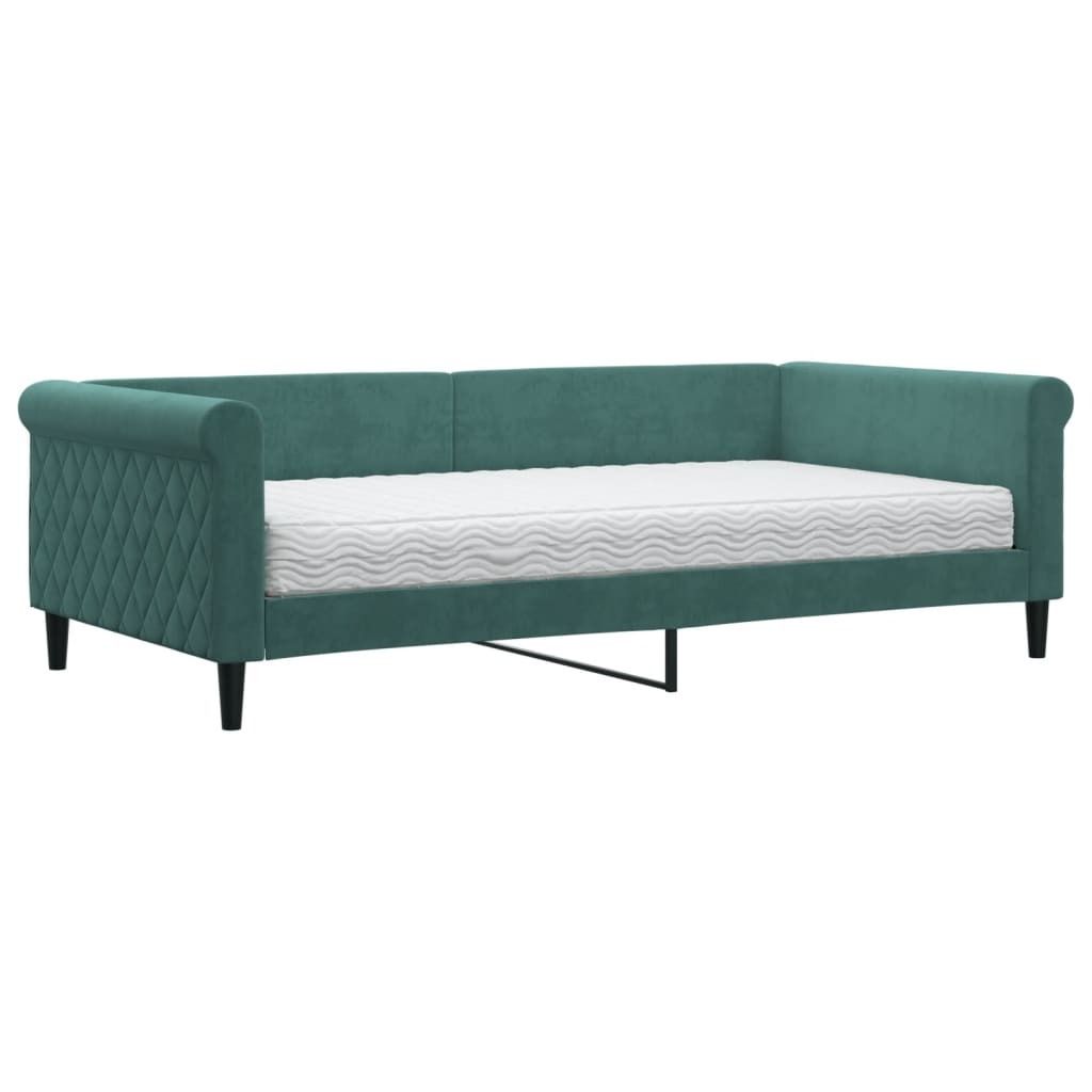 Tagesbett mit Matratze Dunkelgrün 100x200 cm Samt