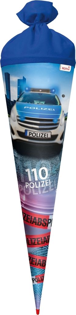 ROTH Schultüte Polizei 110 groß 70 cm mit Licht und Sound rund Rot(h)-Spitze Filzverschluss Zuckertüte Schulanfang