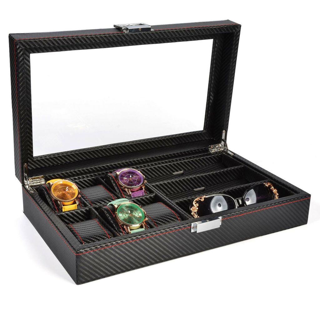 Uhrenbox Uhrenkoffer 6 Uhren Schmuckkoffer Uhrenvitrine Uhrenkasten Leder 