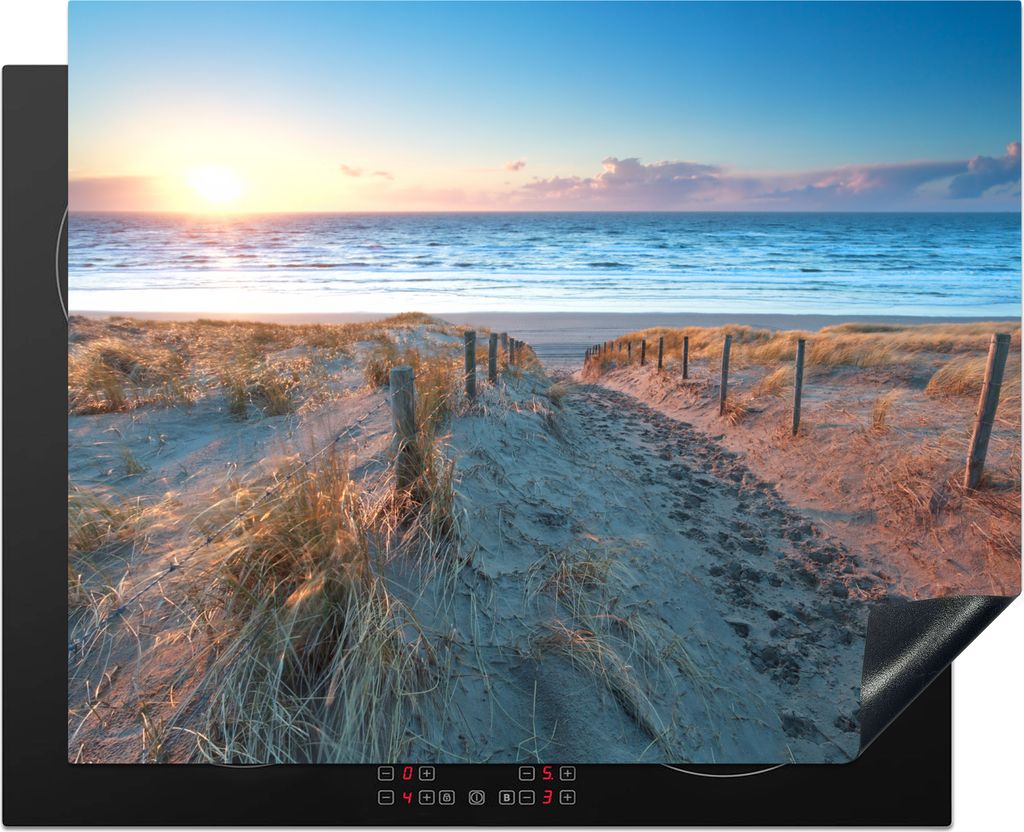 KitchenYeah Herdabdeckplatte Strand - Meer - Sonne - Düne , 65x52cm, Küche Deko, Glaskeramikfeld Herdabdeckung, Abdeckplatte fùr Kochfeld