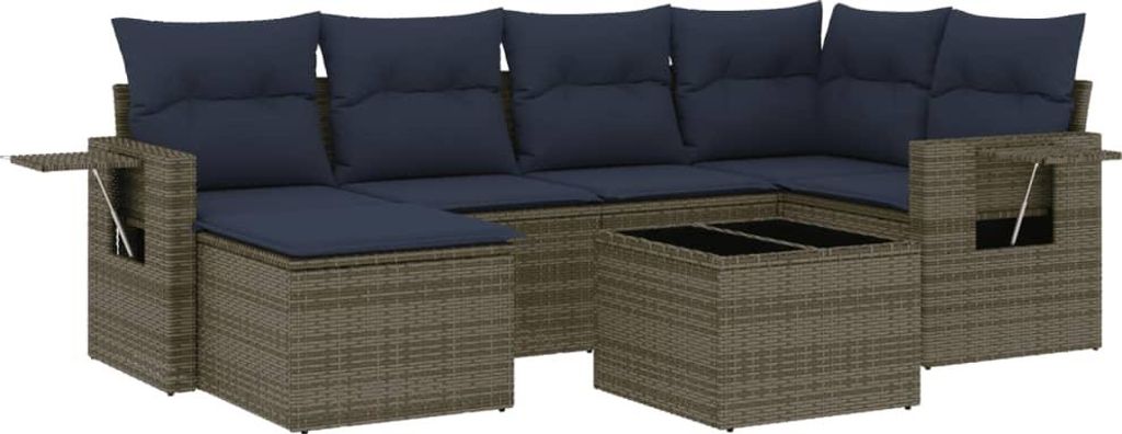 vidaXL 7-teiliges Gartensofa-Set mit Kissen, grau, Polyrattan