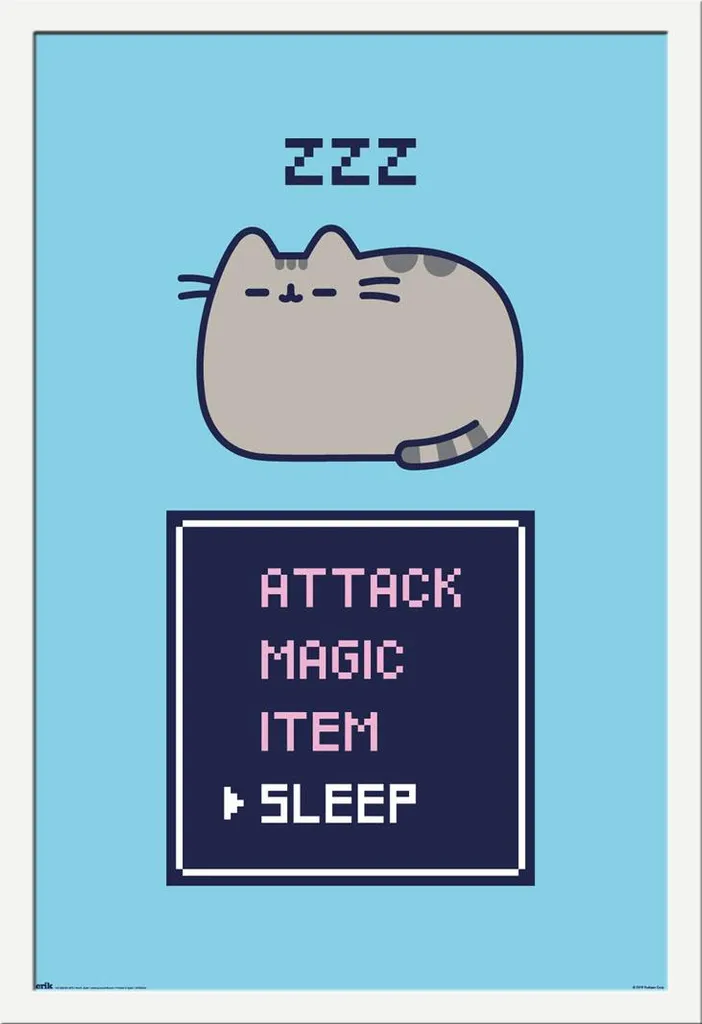 Poster Pusheen Gamer avec Cadre Blanc Shinsuke 61x91.5cm pour Chambre