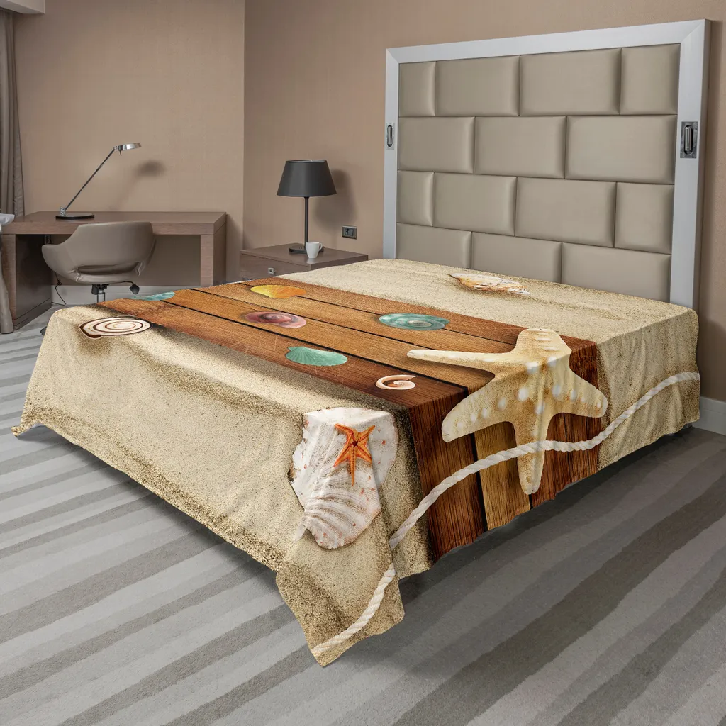 Drap de dessus pour lit deux personnes, thème bord de mer 275 x 260 cm