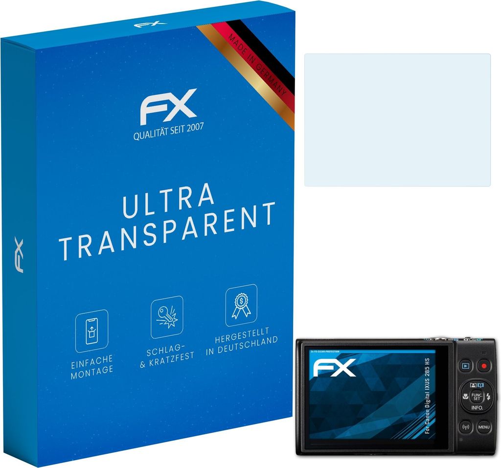 atFoliX FX-Clear 3x Schutzfolie kompatibel mit Canon Digital IXUS 285 HS Displayschutzfolie