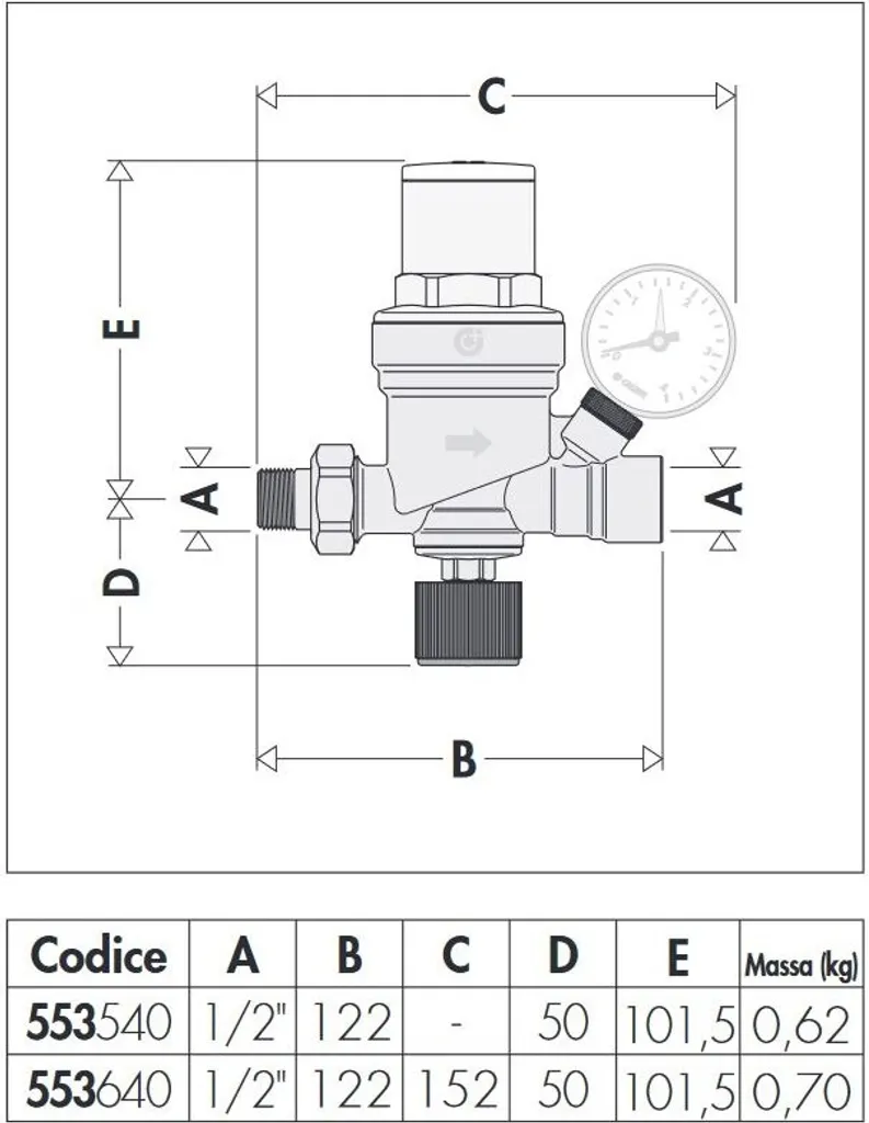 Robinet de remplissage 1/2 pré-réglable avec manomètre intégré Caleffi 553640