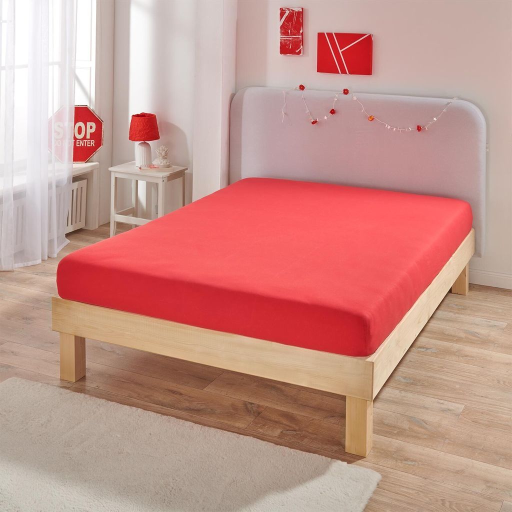 Bettwaren-Shop Jersey-Elasthan Spannbettlaken Multi-Stretch 90x200 - 100x220 cm rot