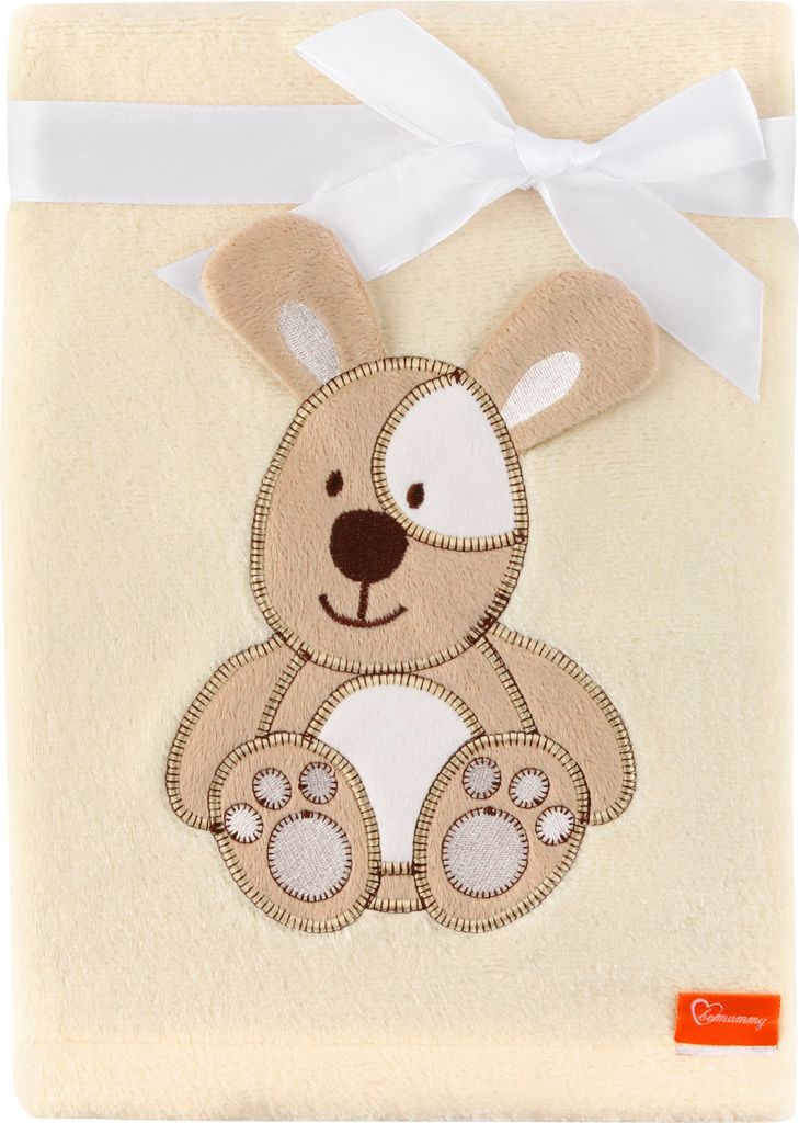 Be Mammy Kuschlige Babydecke Kuschel Decke Tagesdecke mit 3D Applikation 76 x 102 cm BE20-168 (Ecru - Hund, 76 x 102 cm)