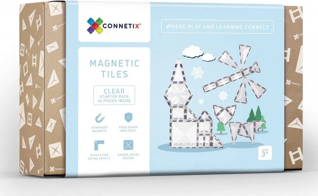 Connetix Tiles Klar Set 34 pièces - Jeu de construction magnétique transparent