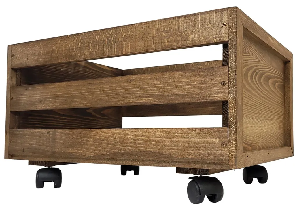 Meuble vinyle wengé sur roulettes, structure ajourée design minimaliste - 12