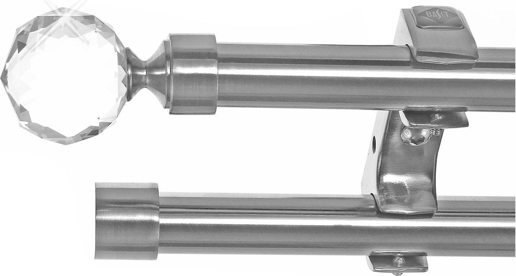Gardinenstange Ø 20mm Metall in Edelstahl Look 2-läufig Deckenbefestigung D60 RR